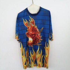 Mens Vintage Shirt Large w/ Dragon Flames Fire Stars Comic-Con Costume